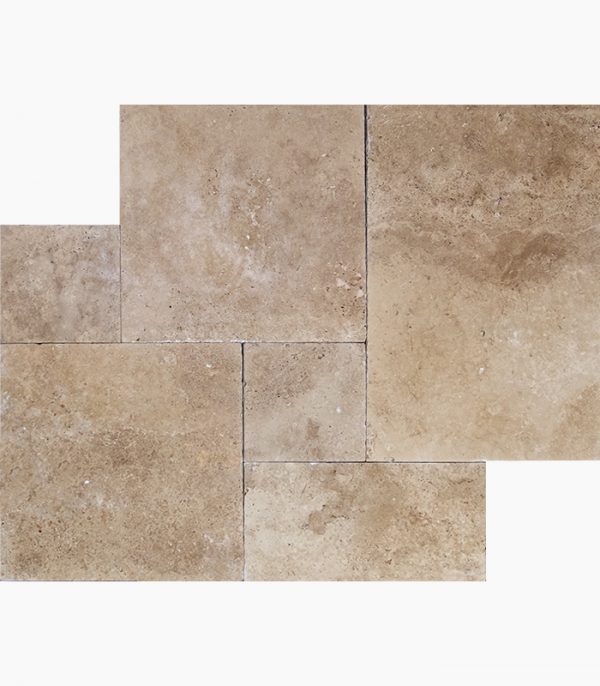 French Pattern Roman Blend Walnut Tumbled Travertine