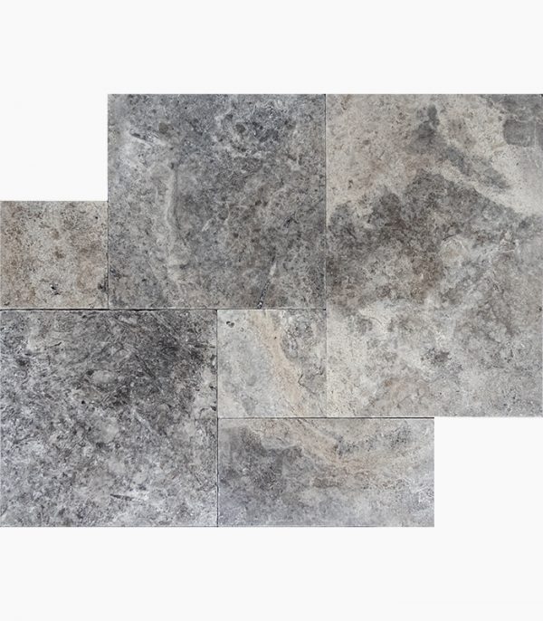 French Pattern Silver Premium Tumbled Travertine Tile